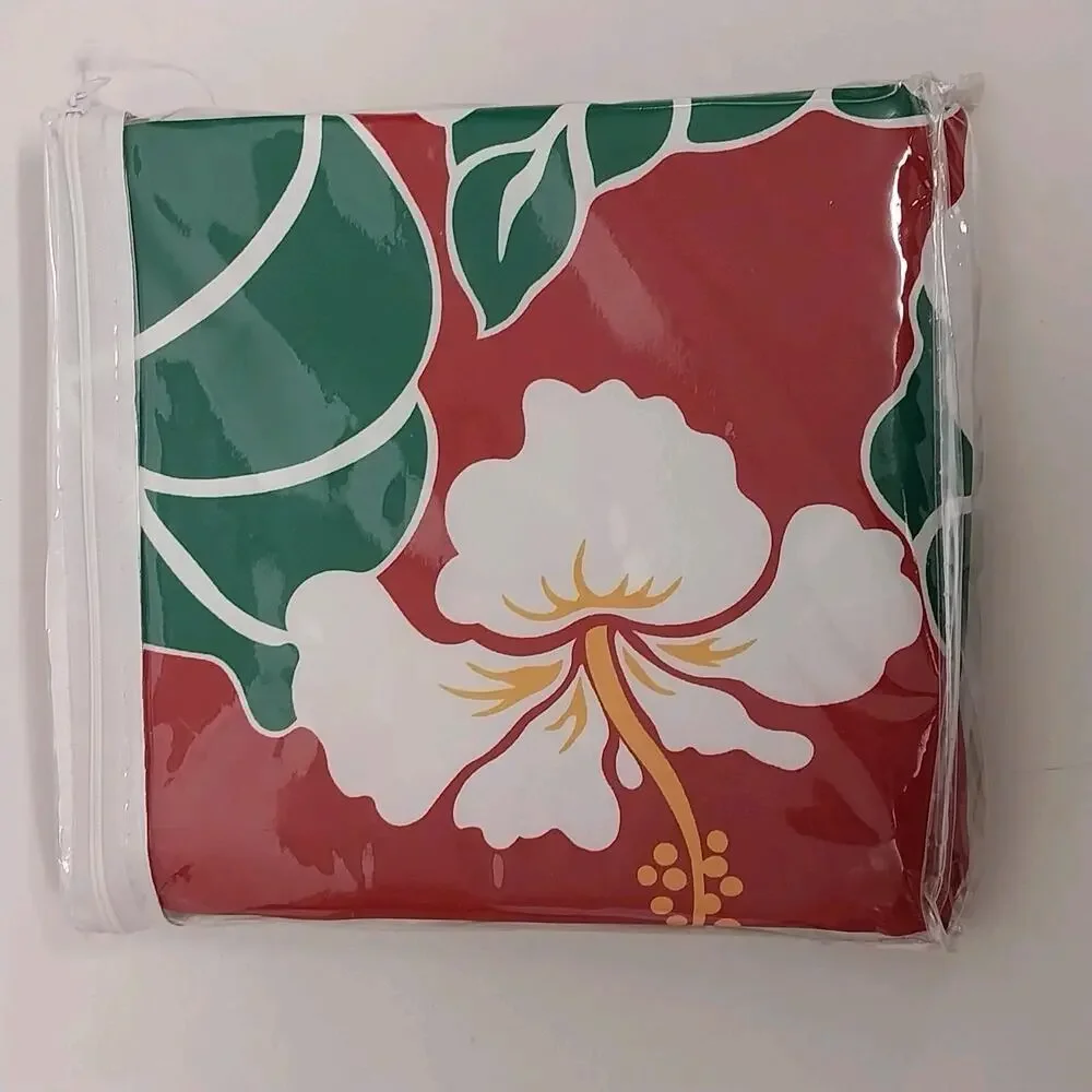Kauhale Living Hawaiian Hibiscus Floral Tablecloth Red Green White 60